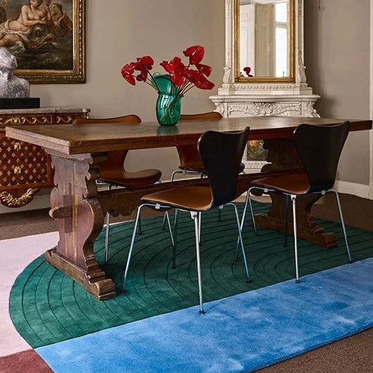 FOLLOW THE TRACE GREEN PATTERNED WOOL rug